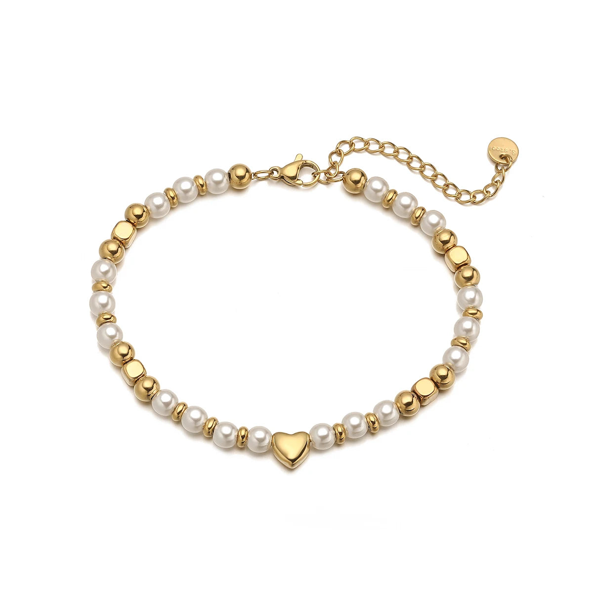 NEWBUY 2025 Trendiges Goldfarbenes, Nicht Verblassendes Armband aus Edelstahlperlen mit Herz für Damen, Täglicher Schmuckaccessoire