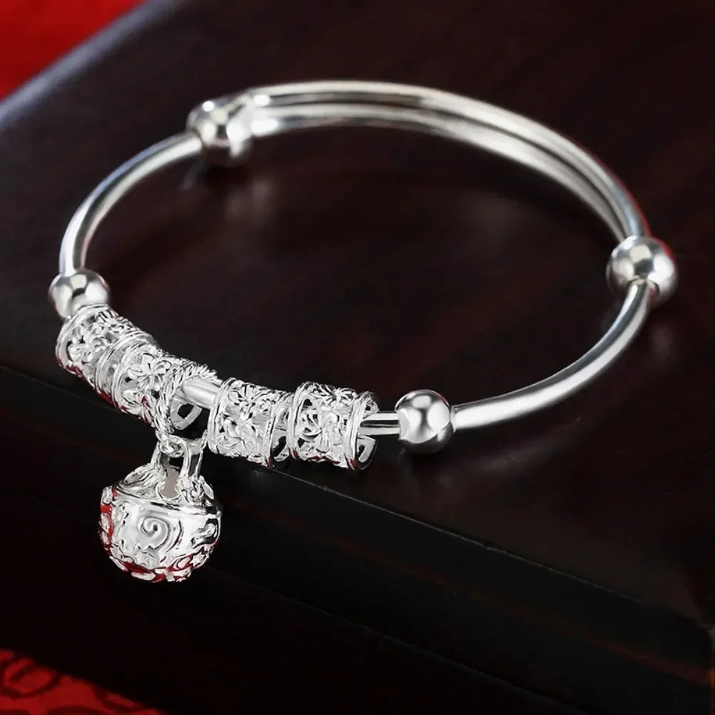 Feine Armbänder aus 925er Sterlingsilber mit hohlen Glocken und Kugeln, verstellbar, für Damen, modische Weihnachtsgeschenke, Party- und Hochzeitsschmuck
