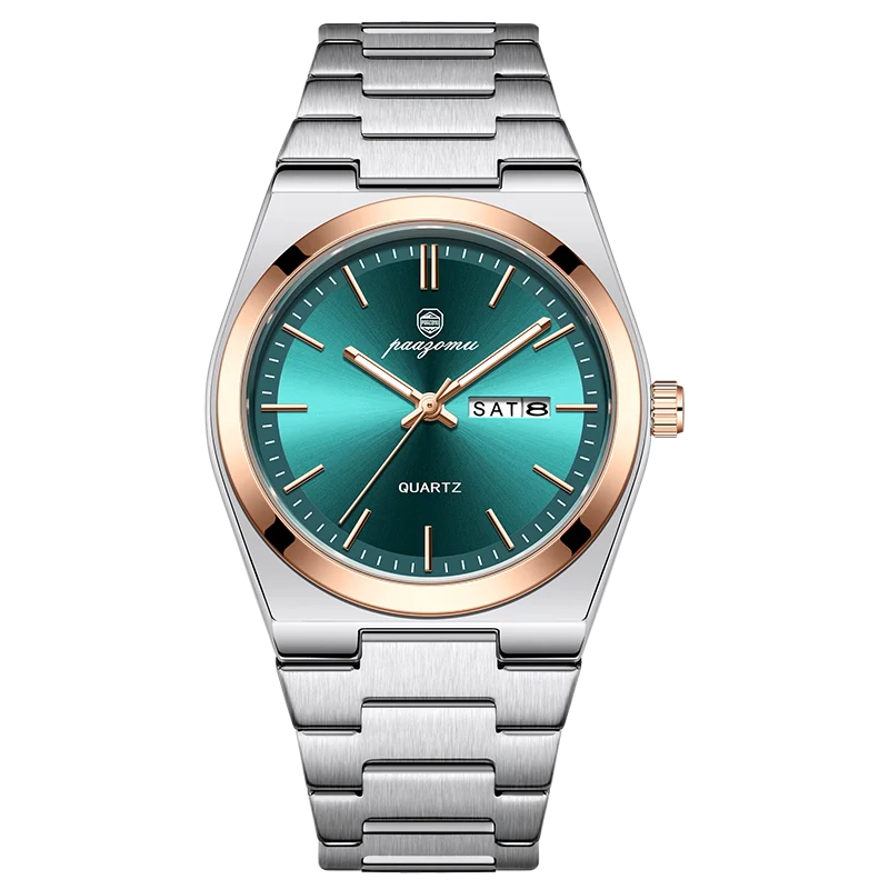 PAAZOMU Reloj de pulsera deportivo de lujo de cuarzo para hombre, impermeable, luminoso, con fecha, semana, para hombre, de acero inoxidable, reloj para hombre, Reloj+caja