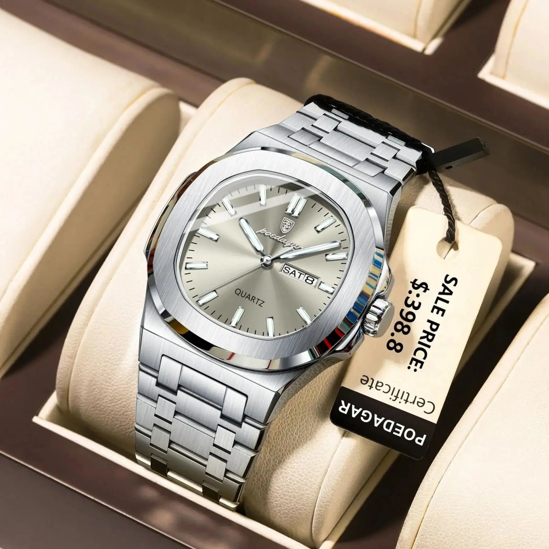 POEDAGAR Reloj de Pulsera Casual de Moda para Hombres Fecha y Día Acero Inoxidable Reloj de Hombre Luminoso Impermeable Lujo Cuarzo Relojes de Hombre+Caja