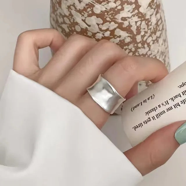 925 Sterling Silber Ring für Damen Schmuck Breiter einfacher offener Vintage handgefertigter Ring Allergie für Party Geburtstag Geschenk