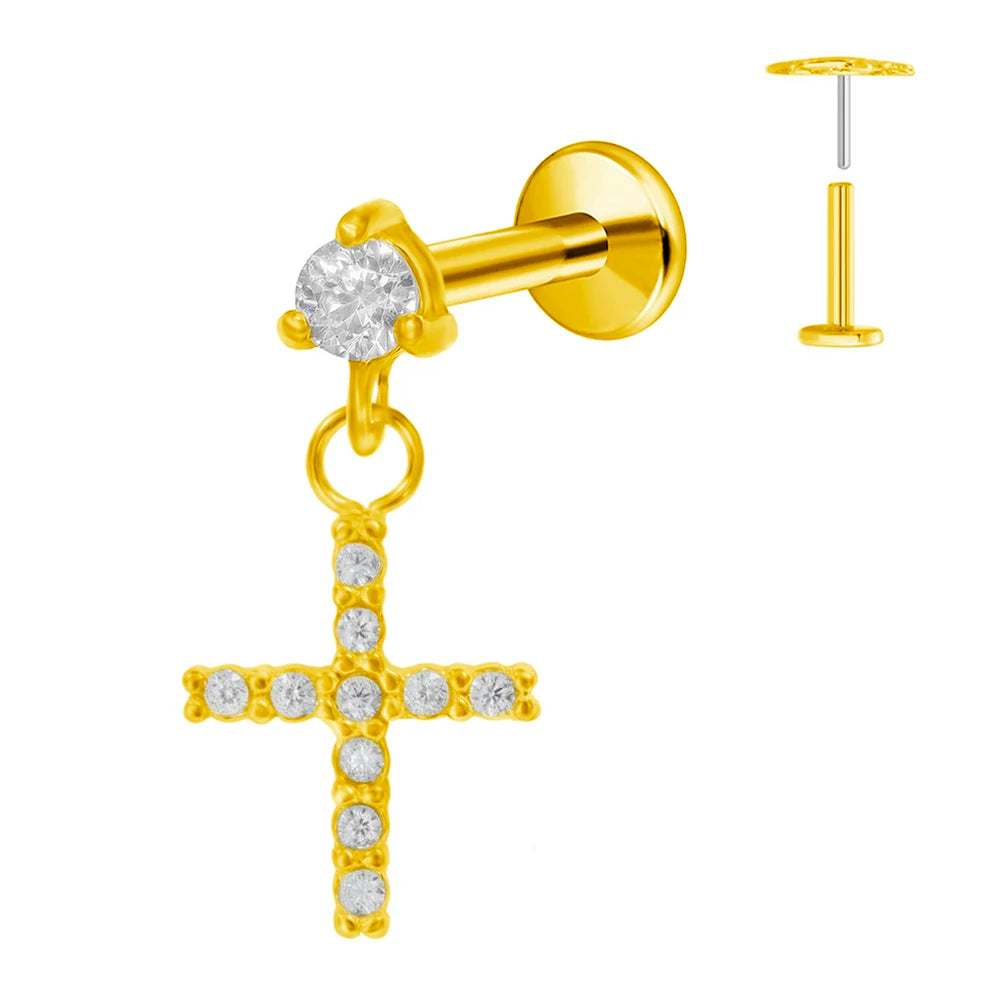G23 Titan Mond Stern Anhänger Labret Piercing Push-In Spitzkegel Ohrring Stecker Anhänger Gewindeloser Knorpel Piercing Körperschmuck