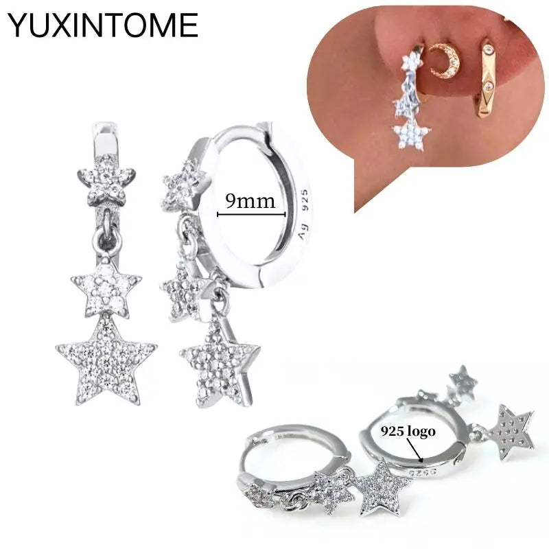 925 Sterling Silber Ohrnadel Mode Creolen Weiße Kristall Luxus Damen Silberohrringe Hochzeit Damenschmuck Geschenk