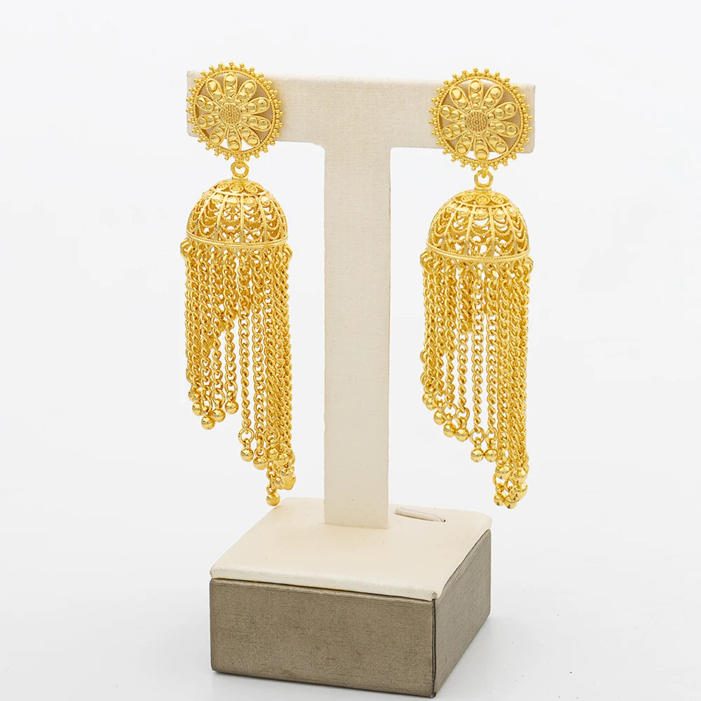 Äthiopien Vergoldete Halskettenkette für Frauen Neues Design Kühne Ohrringe 18k Goldfarbe Dame Elegante Abendparty Schmuck Geschenk