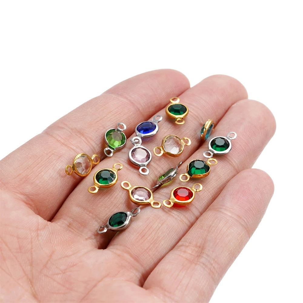 10 Stücke/Los Edelstahl Kristall Rund Doppelring Anhänger für DIY Armband Halskette Perlen Schmuckherstellung Zubehör