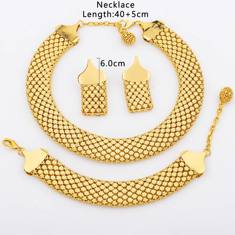 Dubai Hollow Ohrringe Halskette Schmuckset Damen Mode Luxus Punk Schmuck Choker Armband Großhandel Accessoires Party Geschenk
