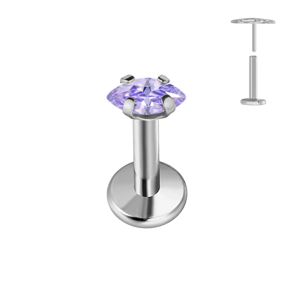 100 % G23 Titan Horse Eyes CZ Labret Piercing Push-in Multicolor Tragus Ohrstecker Gewindelos Knorpel Körperschmuck