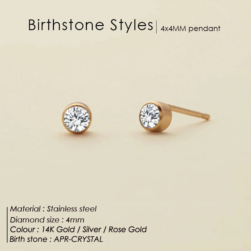 316L Edelstahl Geburtsstein Ohrstecker Piercingpistole Goldfarbene Push-Back Ohrringe Piercing Sicher für Baby und Frauen Geschenk Schmuck