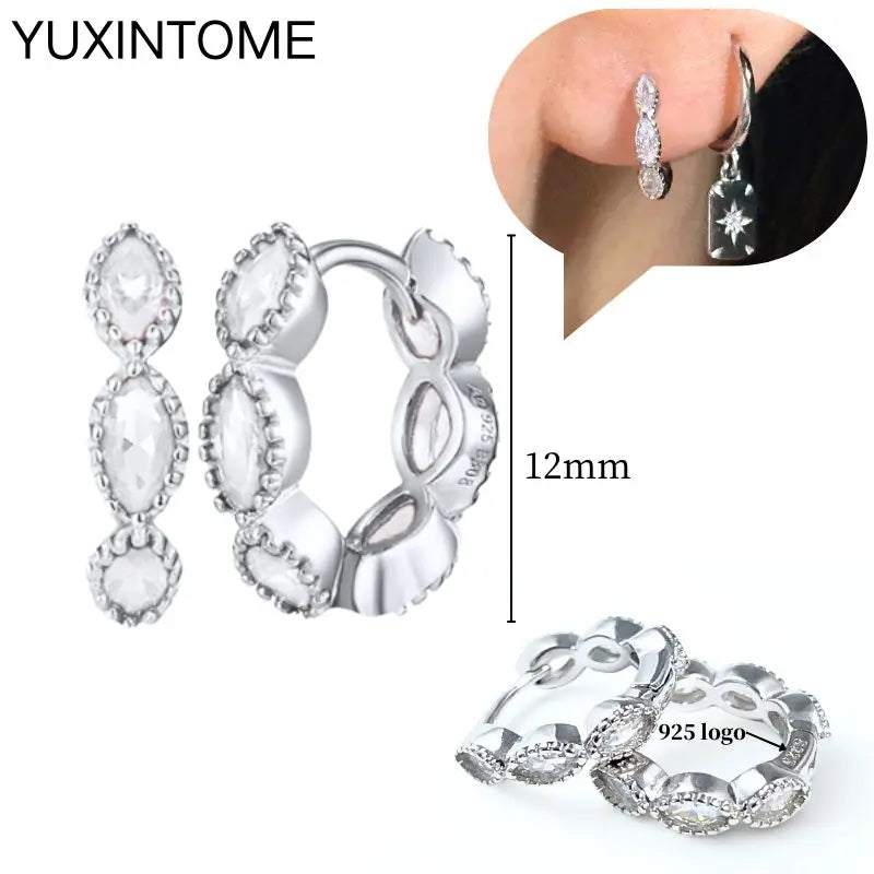 925 Sterling Silber Ohrnadel Mode Creolen Weiße Kristall Luxus Damen Silberohrringe Hochzeit Damenschmuck Geschenk