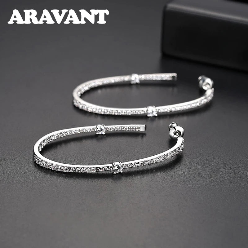 Aravant 925er Silber 48mm Zirkon Creolen für Damen und Mädchen Modeschmuck