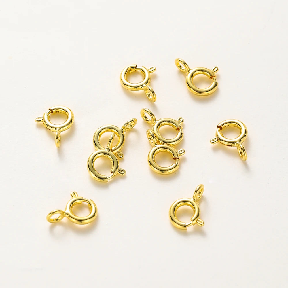 10 piezas/Cierre de resorte redondo de oro de 14K 18K con anilla abierta para accesorios de fabricación de cadenas de collares de joyería DIY
