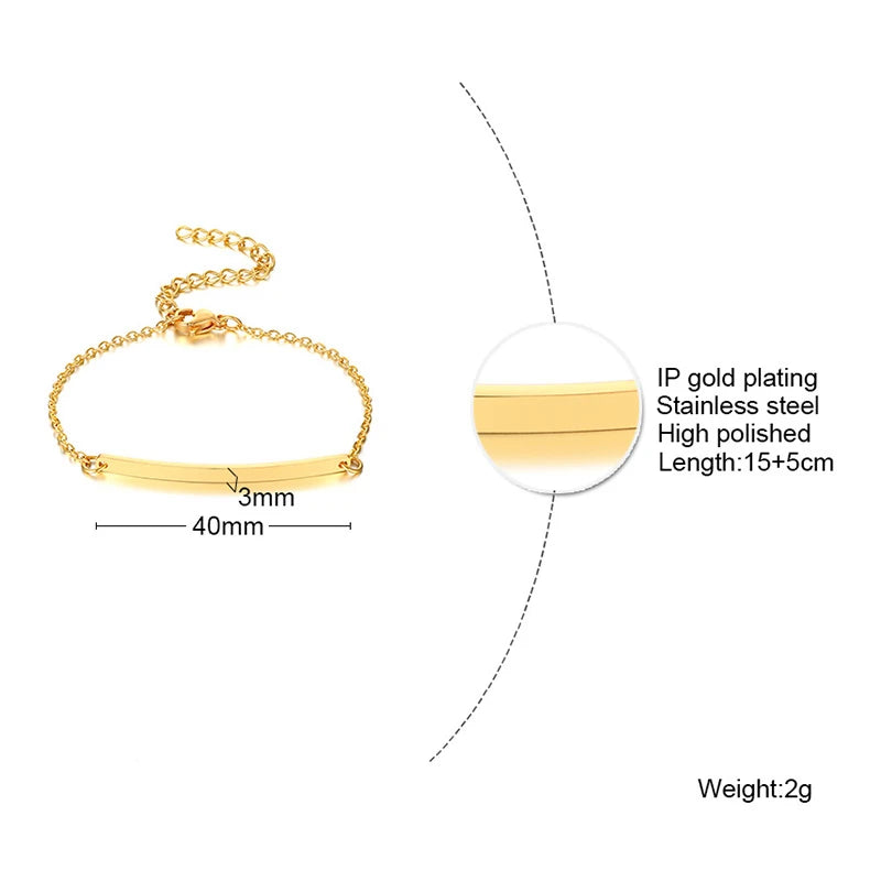Vnox Minimalist Personalize Engrave Stainless Steel Thin Bar Bracelets for Women Lady Custom Friendship Bridesmaid Gifts Jewelry