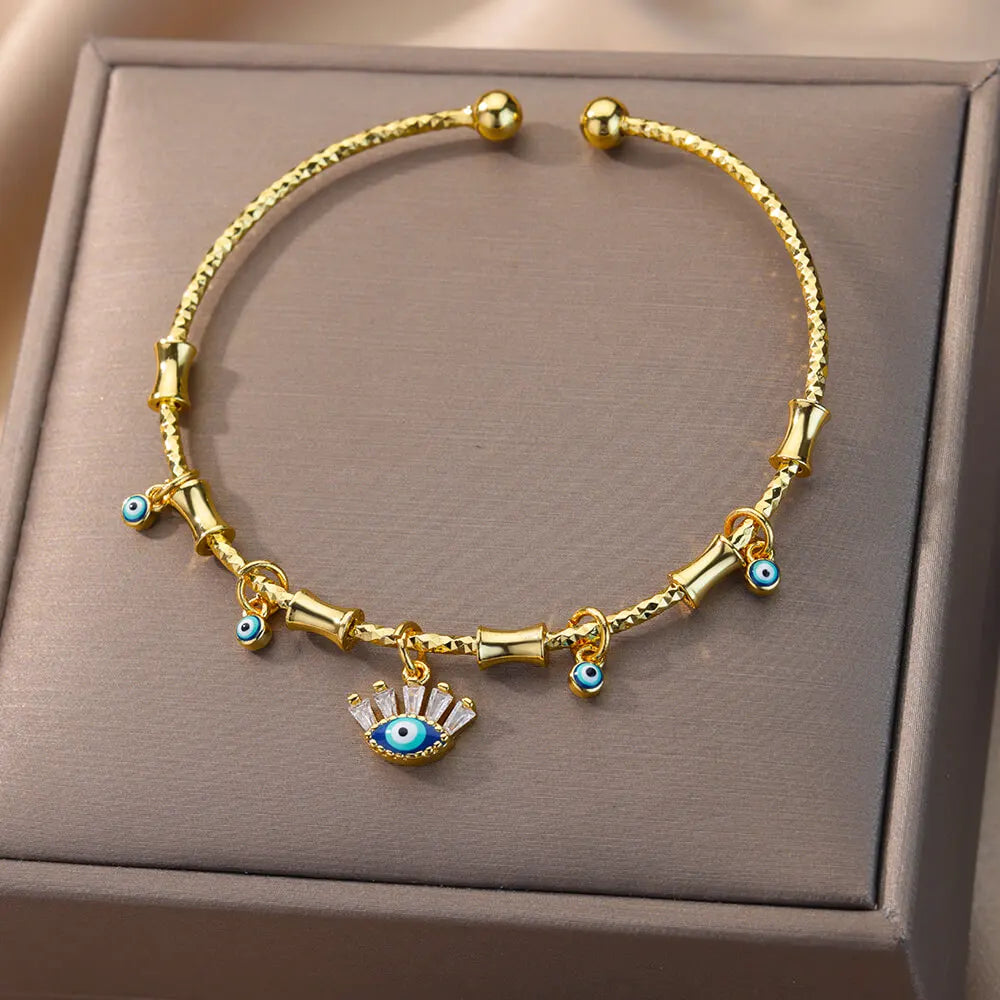 Hand Evil Eye Armband für Damen Edelstahl Zirkon Armreif Sets Türkischer Luxus Party Schmuck pulseras bijoux femme
