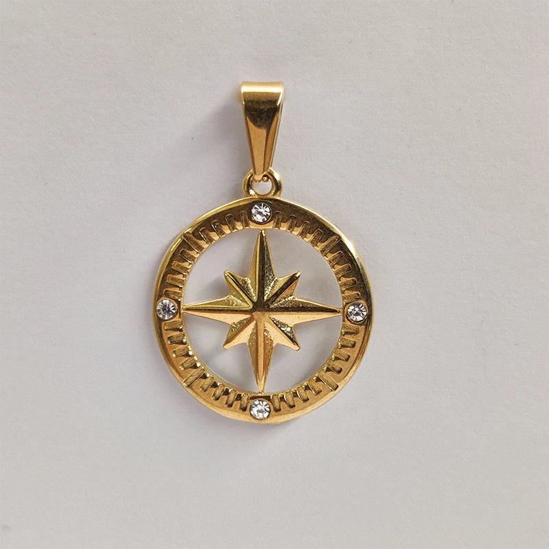 Collar Polaris de Acero Inoxidable - Diseño de Cielo Estrellado Redondo Chapado en Oro de 18K, Colgante de Estrella Polar para Joyería DIY