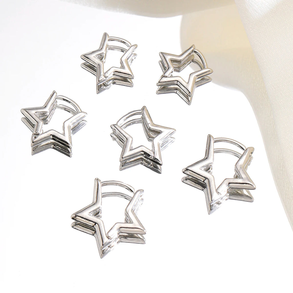3 Pairs/set Punk Geometric Star Hoop Earrings for Women Simple Gold Color Copper Metal Circle Huggie Earrings New Unisex Jewelry