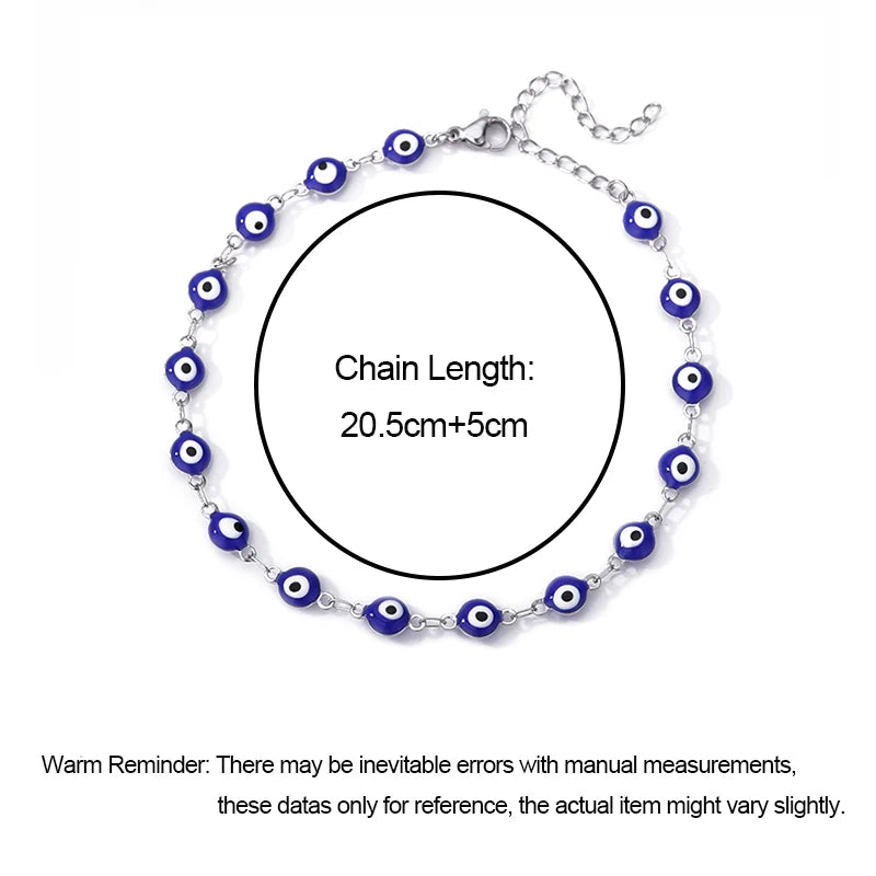 Edelstahl Evil Eye Fußketten für Frauen Emaille Runde Beinkette Blaue Evil Eye Fußketten Armband Sommer Strand Fußschmuck Geschenk