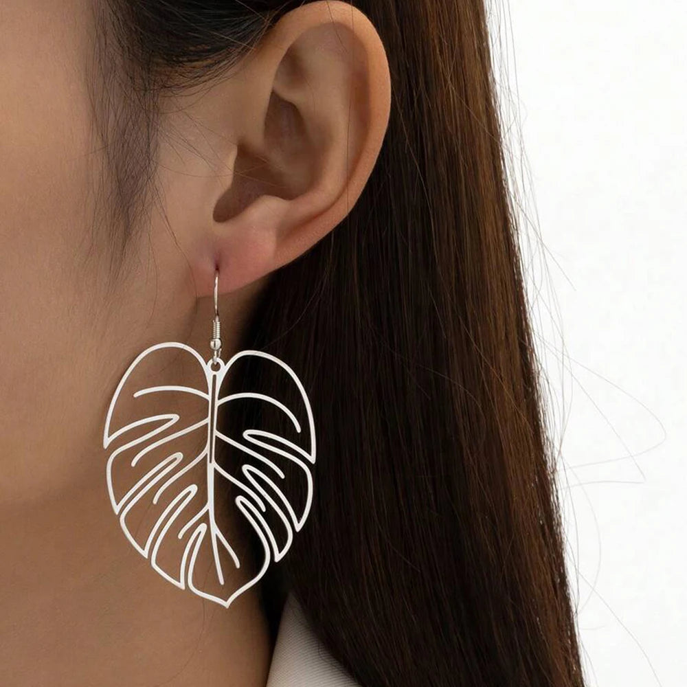 DOTIFI Edelstahl Böhmische Hohle Überzogene Blätter Baumeln Tropfen Ohrringe für Frauen Damen Geometrischer Weiblicher Schmuck