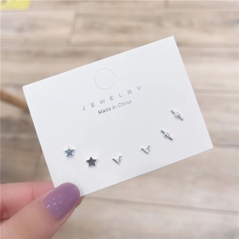 Neue S925 Silber Nadel Ohrstecker Set für Frauen Mädchen Einfache Süße Exquisite Mini Ohrringe Schmuck Geschenk Großhandel Direktverkauf