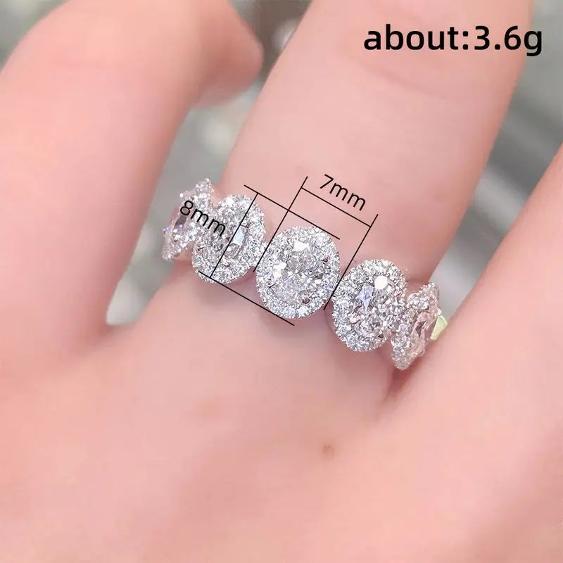 925 Sterling Silber schicke Damenringe Luxus gepflasterte ovale Zirkonia süße Frauen Finger Accessoires für Party Mode Schmuck