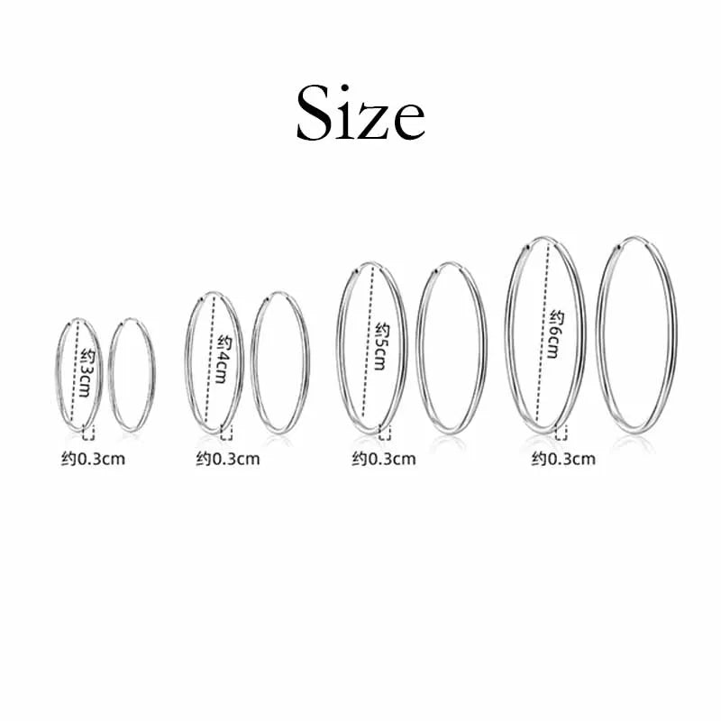 Pendientes de aro de Plata de Ley 925 de 3 mm de grosor, 3/4/5/6 cm, para mujer, accesorios de joyería de lujo para boda, tendencia 2024