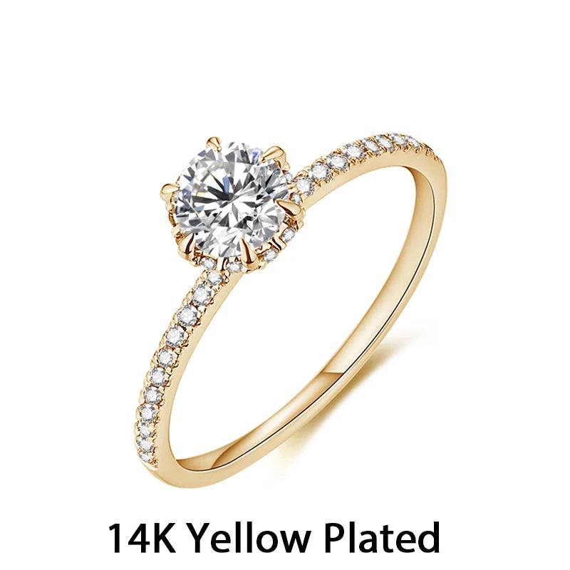 MINTYBOX 14K Gelbgold D Color Moissanit Ringe für Frauen Handgefertigt 6.5mm Reiner 10K Runder Verlobungsring Geschenk Edler Schmuck