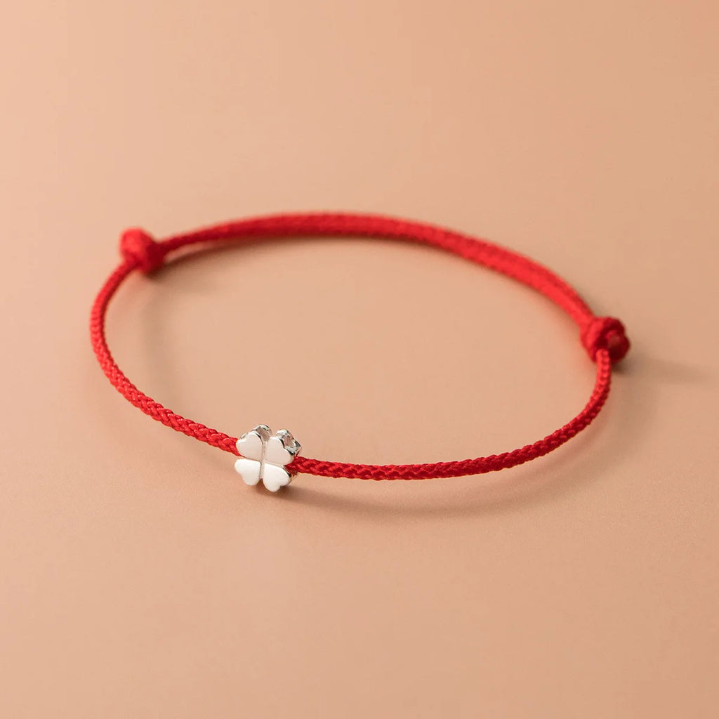 S925 Sterling Silber Blumen Rotseil Klee Verstellbares Armband für Frauen Feiner Schmuck Minimalistische Accessoires