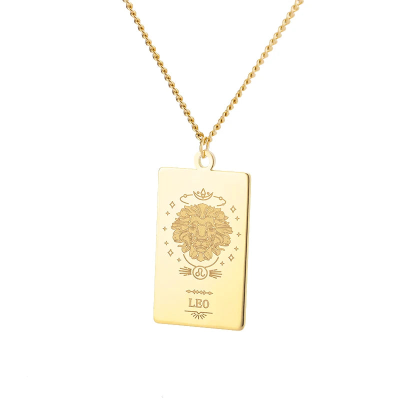 Stainless Steel Zodiac Sign Necklace For Women Vintage Constellation Libra Pendant Chain Collar Aesthetic 2024 New Trend Jewelry