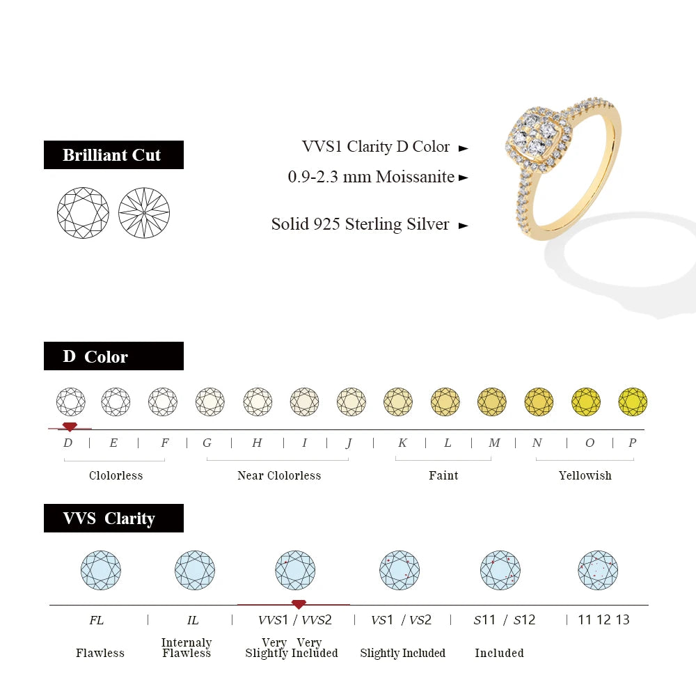 MINTYBOX S925 Sterlingsilber Halo Moissanit Verlobungsring für Damen Klassische Labor-Diamantringe 18K vergoldet Hochzeit Edler Schmuck