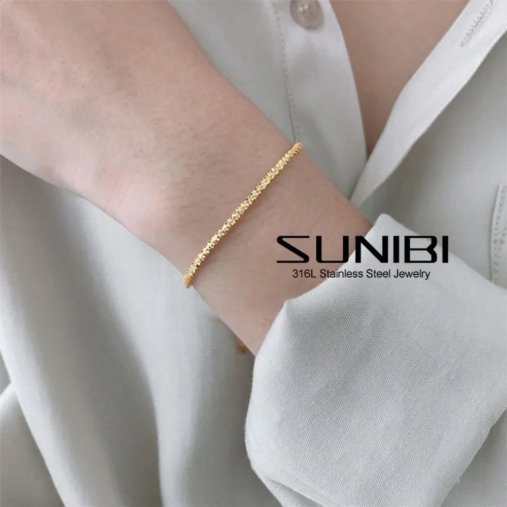 Edelstahl-Kettenarmband für Frauen, silberfarben, modisch, schlicht, glänzend, minimalistisches Charm-Armband, Hochzeitsparty-Schmuck