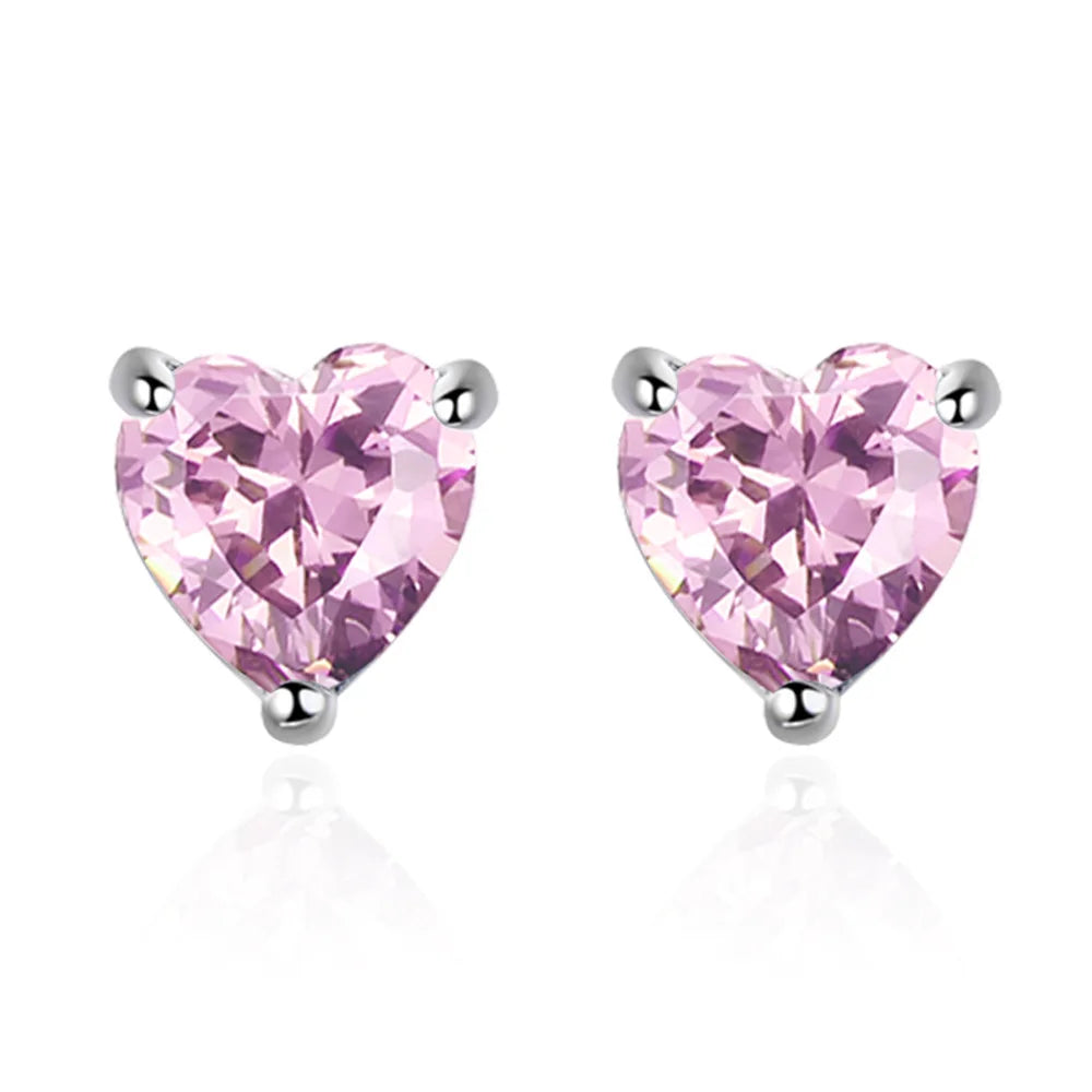 925 Sterling Silber Rosa Rot Weiß Lila Herz Zirkon Ohrstecker Für Frauen Verlobung Piercing Schmuck Accessoires Geld 925