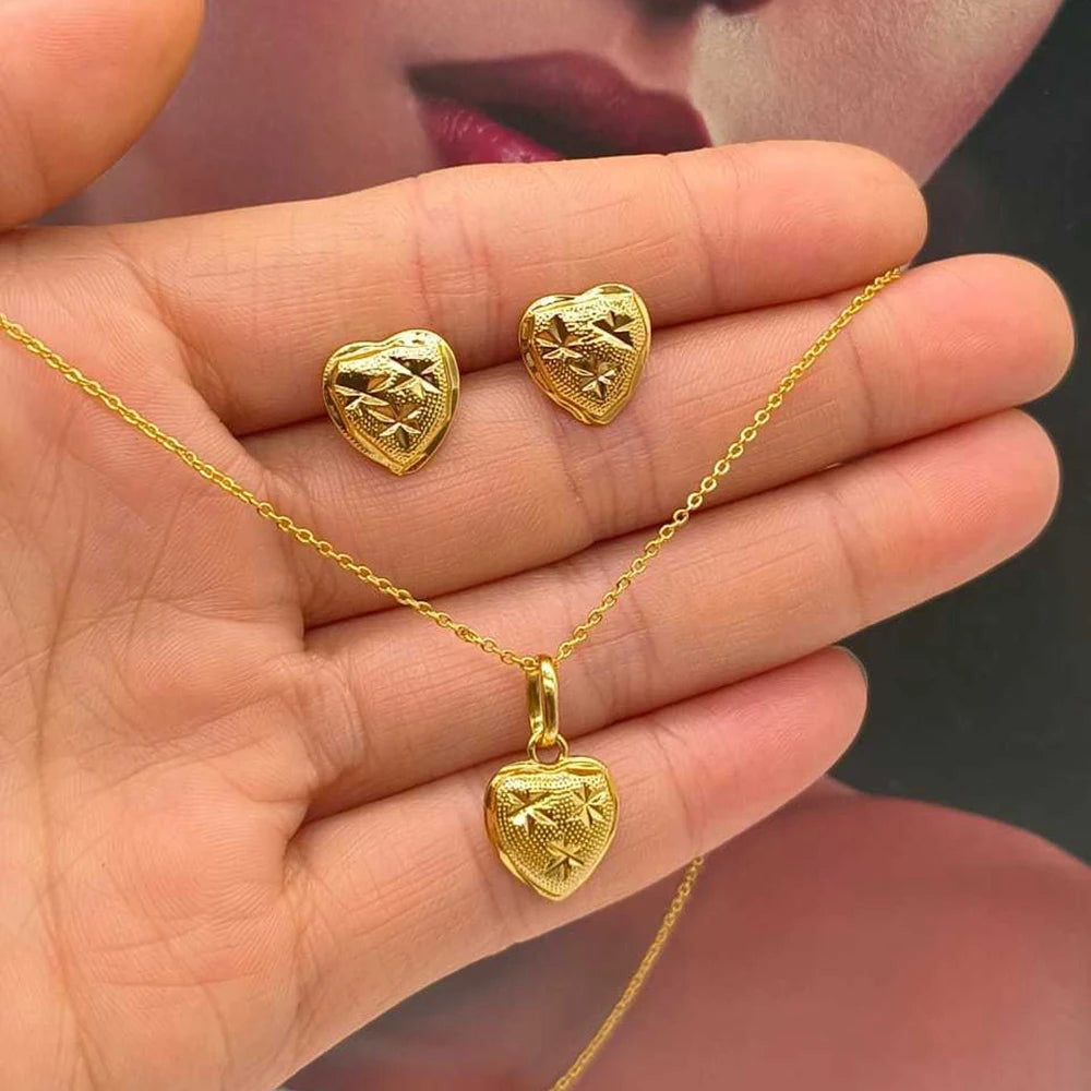 Exquisites Schmuckset in Goldfarbe für Partys, Ohrstecker und Anhängerkette, afrikanisches Brautschmuckset für Verlobungsfeiern