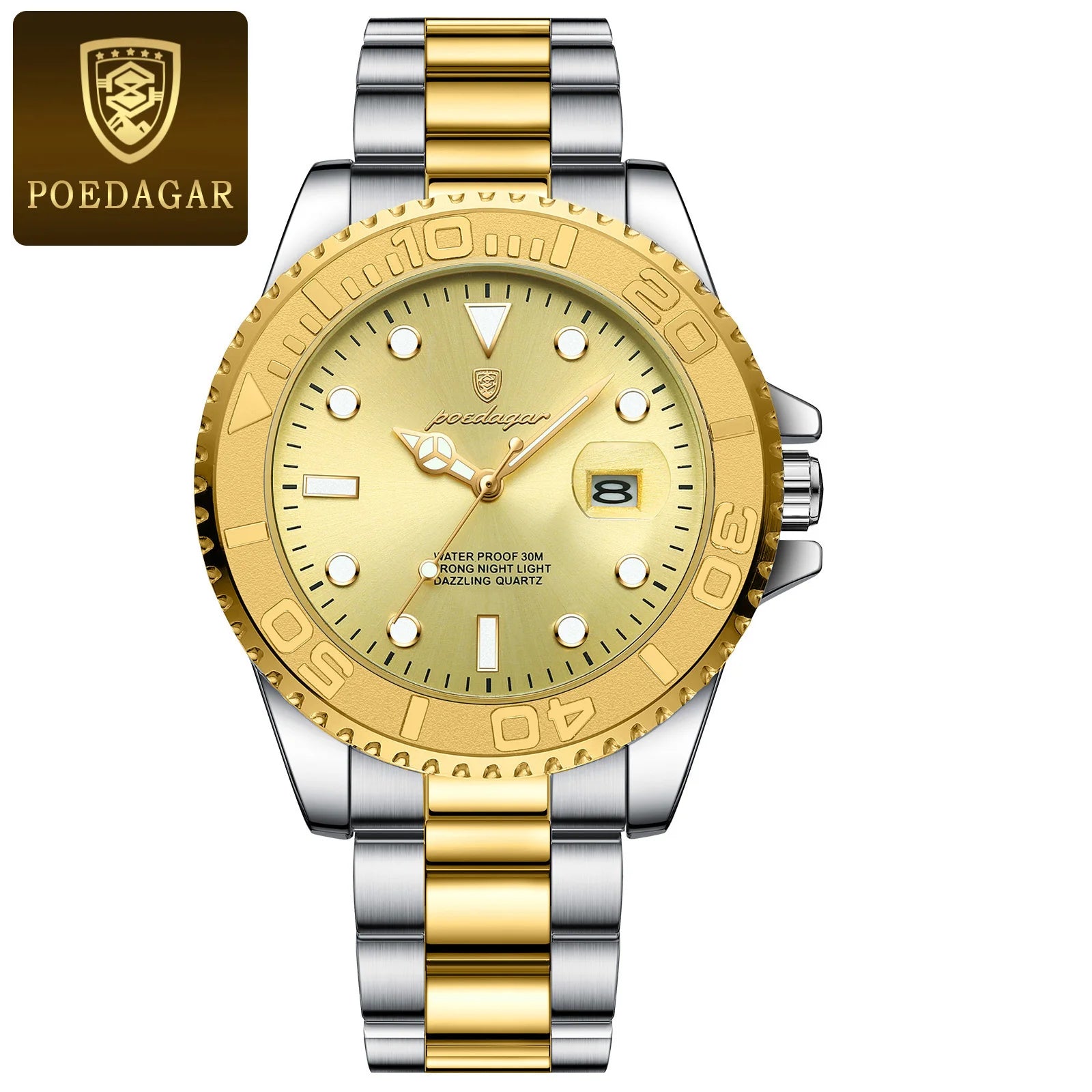 POEDAGAR Top Luxury Reloj para Hombre Impermeable Luminoso Fecha Reloj de Hombre de Acero Inoxidable Reloj Masculino Deportes Moda Relojes de Cuarzo para Hombre