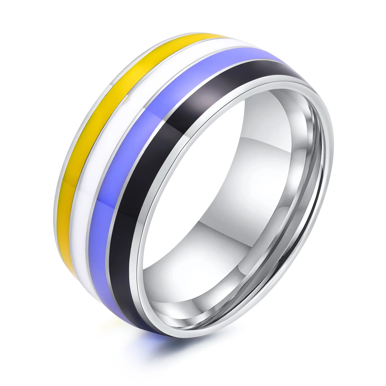 Anillo de acero inoxidable lesbiana LGBT para mujeres, parejas, anillos de compromiso con bandera de rayas de promesa de amor del orgullo