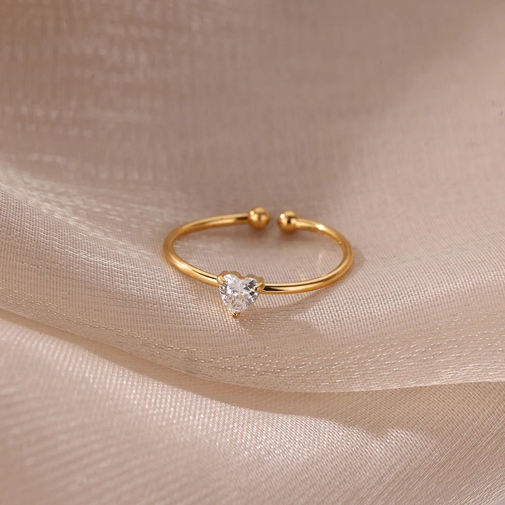 Edelstahl Geburtsstein Offene Ringe für Frauen Mode 12-farbiger Kristall Zirkon Herz Ring Geburtstag Ästhetischer Schmuck Geschenk