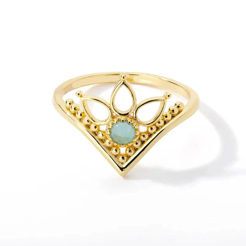 Edelstahl Lotusblumenring für Frauen, goldfarben, Vintage-Stein, Opal, ovaler Blumenring, modischer ästhetischer Schmuck, Geschenk