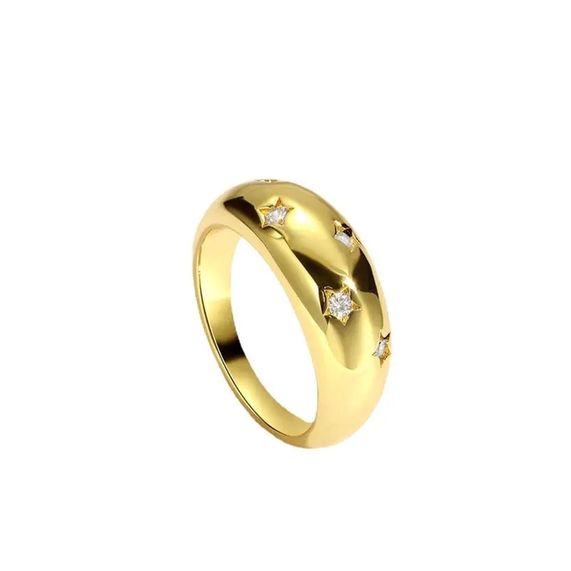 925er Sterlingsilber Stern Chunky Ring für Frauen Vintage Trendy Goldfarbe Zirkonia Finger Stapelringe Punk Accessoires Schmuck