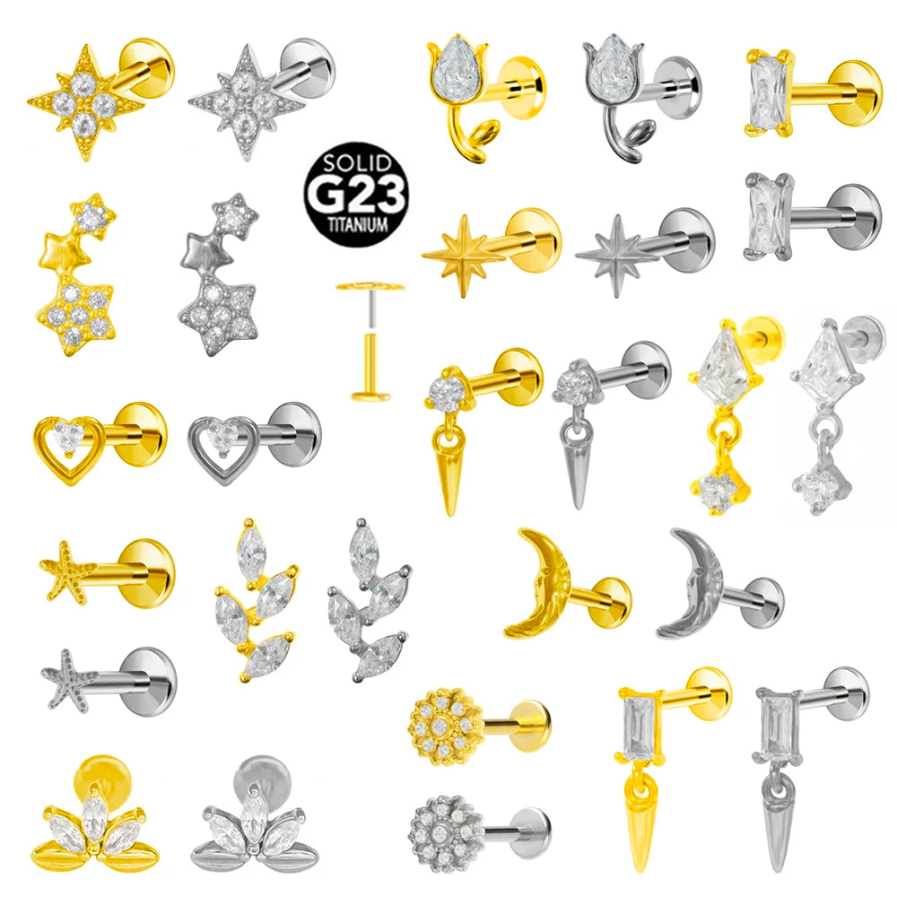 ASTM F136 G23 Titan Blumen Piercing Push-In Zweig Ohrring Stecker Anhänger Gewindefreies Labret Piercing Knorpel Körperschmuck