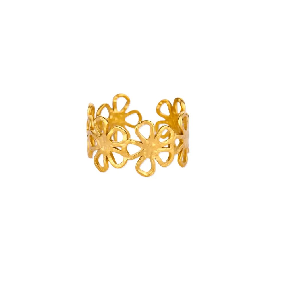 Anillos de Acero Inoxidable con Flores Múltiples Apiladas en Color Dorado Elegante para Mujer, Joyería de Anillo Nuevo de Concha para Boda, Cumpleaños, Delicado