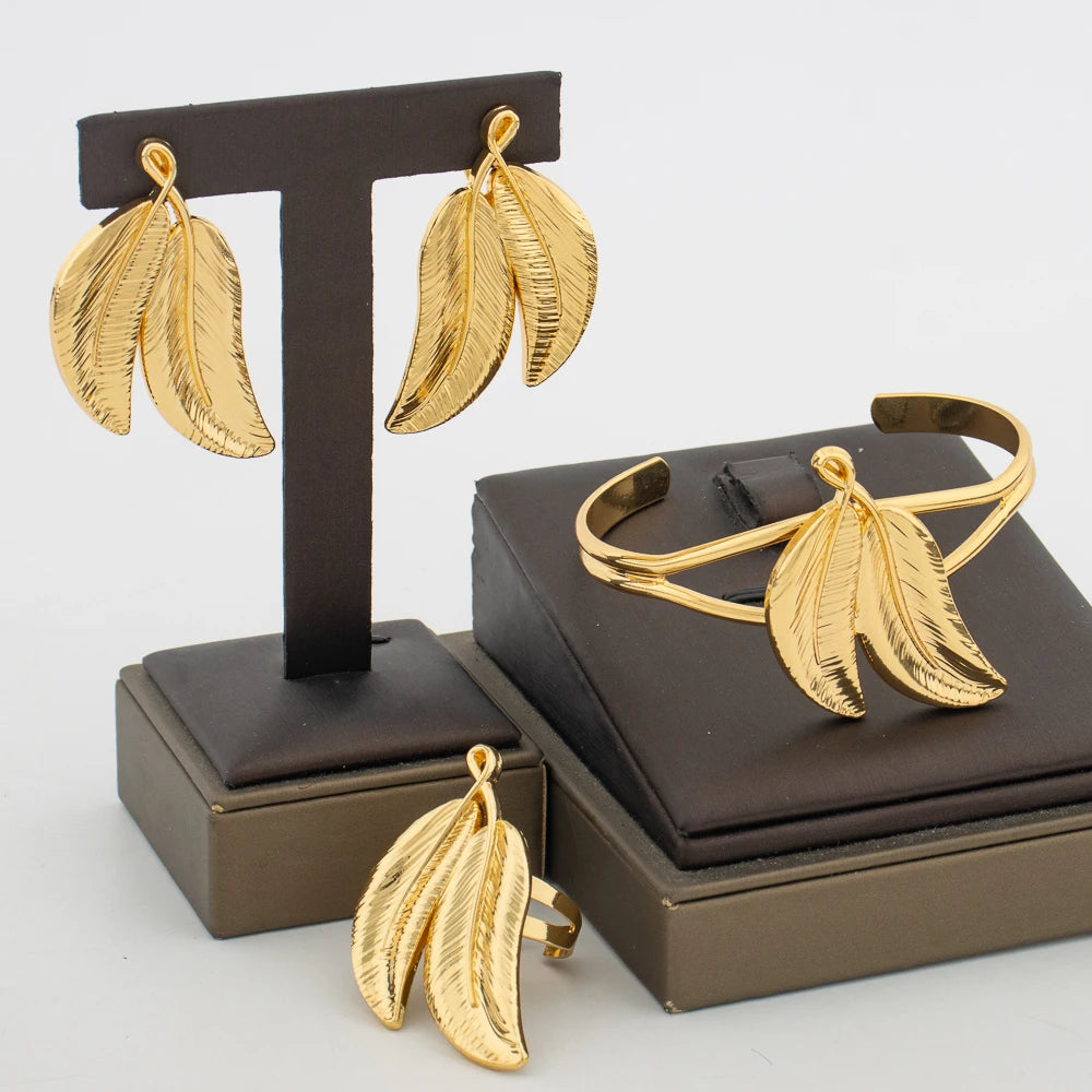 Ohrringe und Armreif Ring Schmuckset für Party Afrikanische 18 Karat Gold Farbe Ohrringe Fingerring Hochzeiten Brautschmuck Accessoires