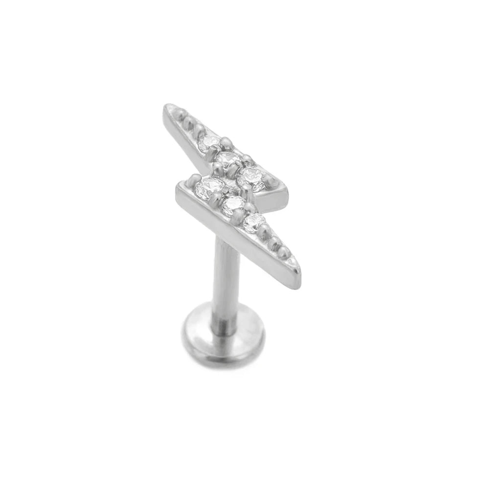 Piercing Labret de Rosca Interna Rayo Corona Abeja Flores Cartílago Pendiente Trago Conch Acero Inoxidable 316L Joyería Corporal