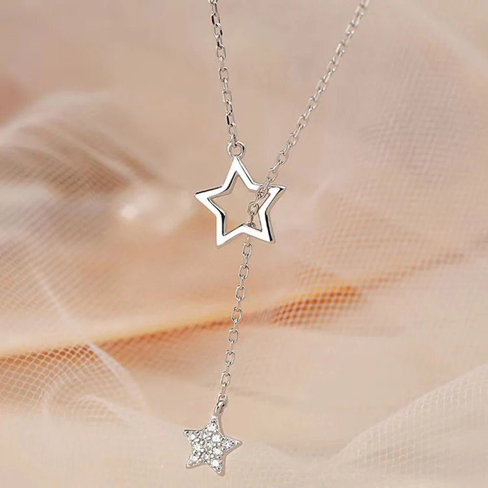 Regalo de Navidad 925 Plata de Ley Linda Estrella Brillante Gargantilla Colgante Collar Encantadora Mujer Boda Fiesta Cumpleaños Joyería