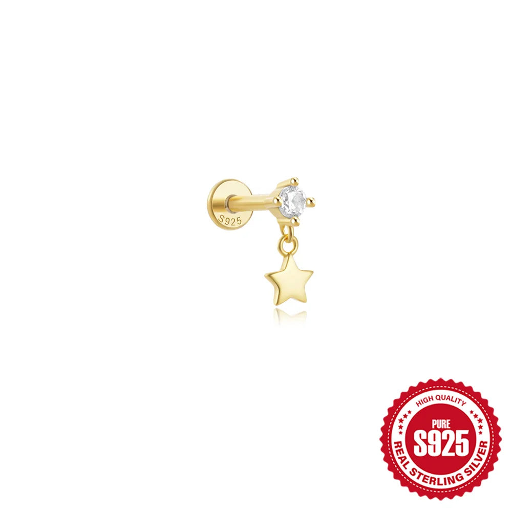CANNER 1PC Vier-Punkt-Stern Mond Quaste Lotus Knorpel Spirale Piercing 925 Sterlingsilber Ohrstecker Für Frauen Ins Ohrring