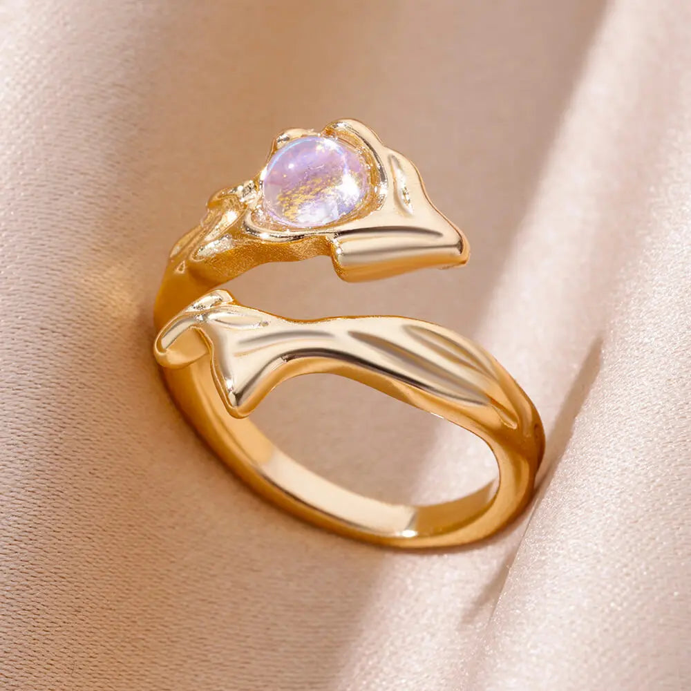 Edelstahlringe für Frauen Goldfarbe Mode Herz Zirkon Öffnungsring Weiblicher Finger Hochzeit Party Schmuck Geschenk