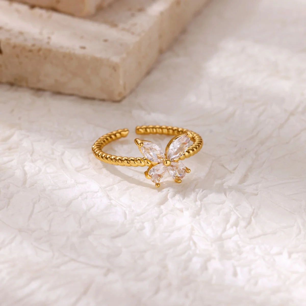 Mode Luxus Zirkon Schmetterlingsringe für Damen Edelstahl Offener Fingerring Trendiger Hochzeitsfeier Ästhetischer Schmuck Geschenk