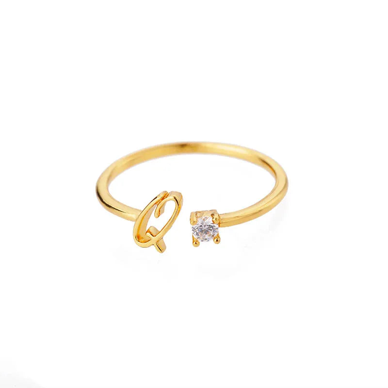 Zirkon Tiny Initial-Buchstabenringe für Damen, Edelstahl A-Z Buchstaben verstellbarer Ring, weiblicher ästhetischer Weihnachtsschmuck, Geschenk