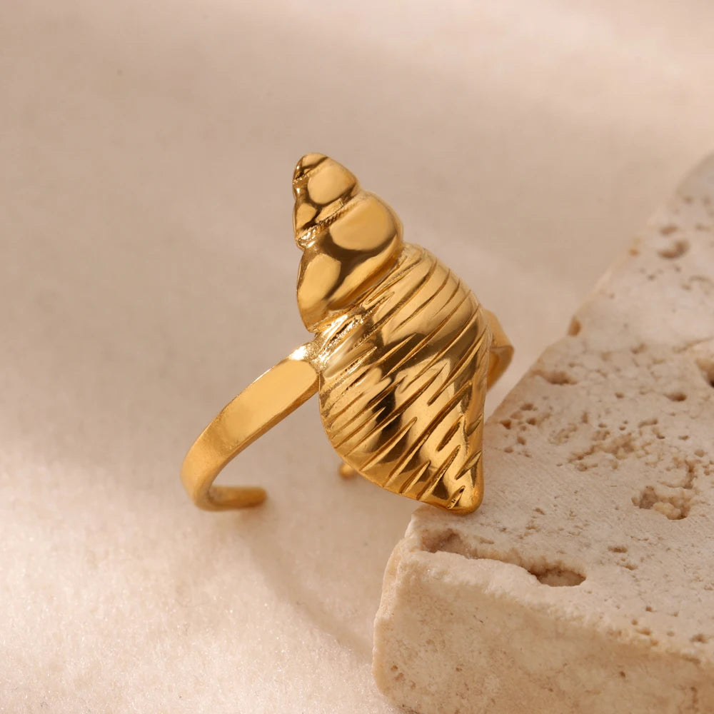 Anillos Abiertos de Acero Inoxidable con Concha de Estrella de Mar para Mujer, Anillo Ajustable Color Oro para Dedo, Joyas de Moda para Vacaciones en el Mar, Regalos