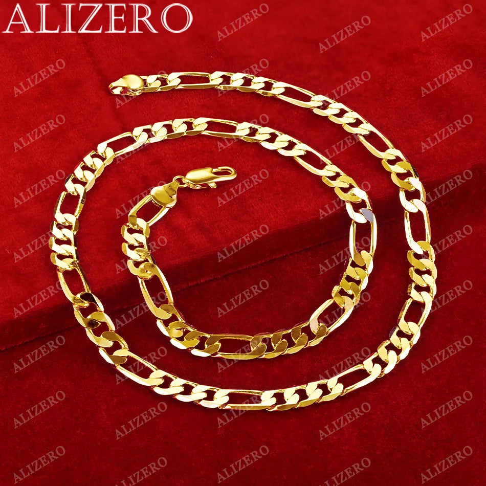 ALIZERO Collar de oro de 18K de 16/18/20/22/24/26/28/30 pulgadas, cadena tipo Figaro de 6 mm, collares para hombres y mujeres, accesorios de joyería fina