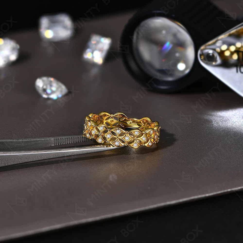 MINTYBOX Reiner S925 Silber D-Farbe Diamant Moissanit Ring für Frauen mit Zertifikat Vintage Spitze Verlobungsringe Feiner Schmuck