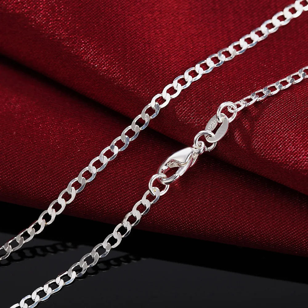 925 Sterling Silber Halskette 16/18/20/22/24/26/28/30 Zoll Klassische 2MM flache Seitenkette für Damen Herren Schmuck Geschenk Party