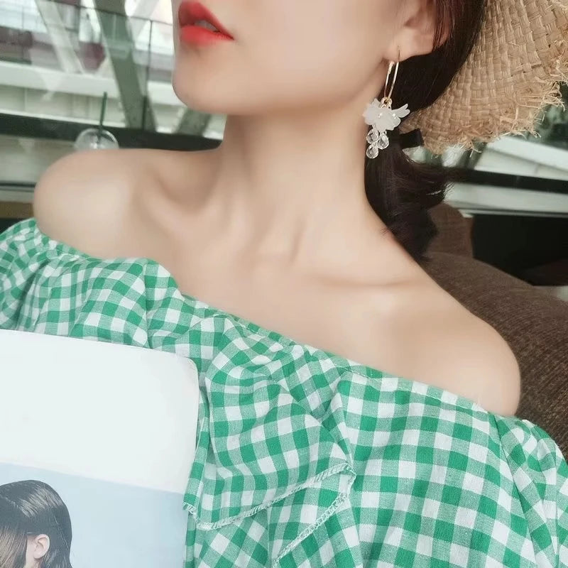 Neue koreanische süße transparente Kristallblumen-Tropfenohrringe für Frauen, Temperament, lange Quastenohrringe, weiblicher eleganter Schmuck, Geschenk